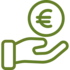 Icon von einer Hand, über der ein Eurozeichen schwebt