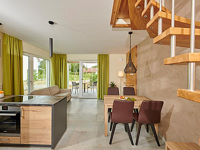 Bachhof Resort, Ferienwohnung Koch- und Wohnbereich