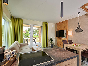 Bachhof Resort, Ferienwohnung Koch- und Wohnbereich